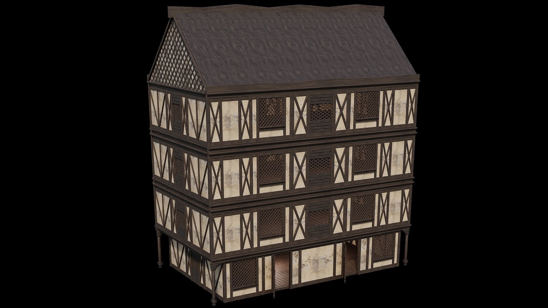 Medieval Houses Pack 41-42-43-44-45 - 4K Textures Game Ready Low-poly 3D model_66
