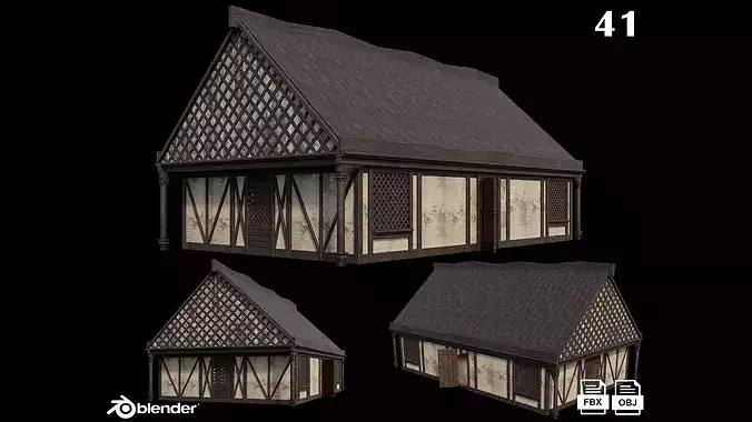 Medieval Houses Pack 41-42-43-44-45 - 4K Textures Game Ready Low-poly 3D model 2