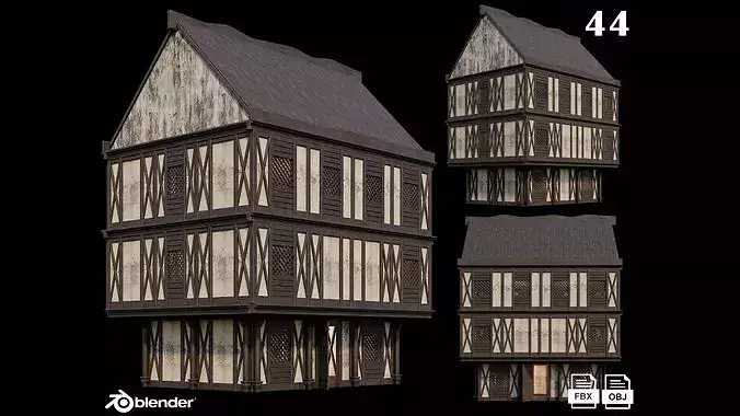 Medieval Houses Pack 41-42-43-44-45 - 4K Textures Game Ready Low-poly 3D model 5