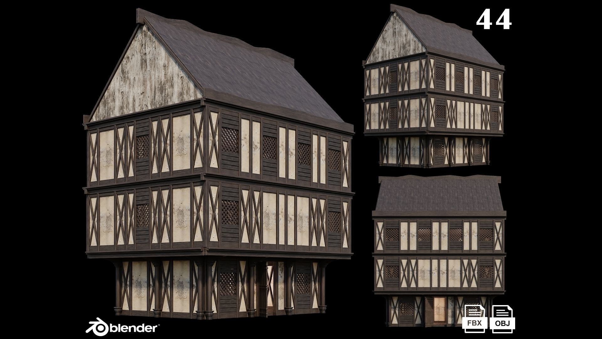 Medieval Houses Pack 41-42-43-44-45 - 4K Textures Game Ready Low-poly 3D model_4