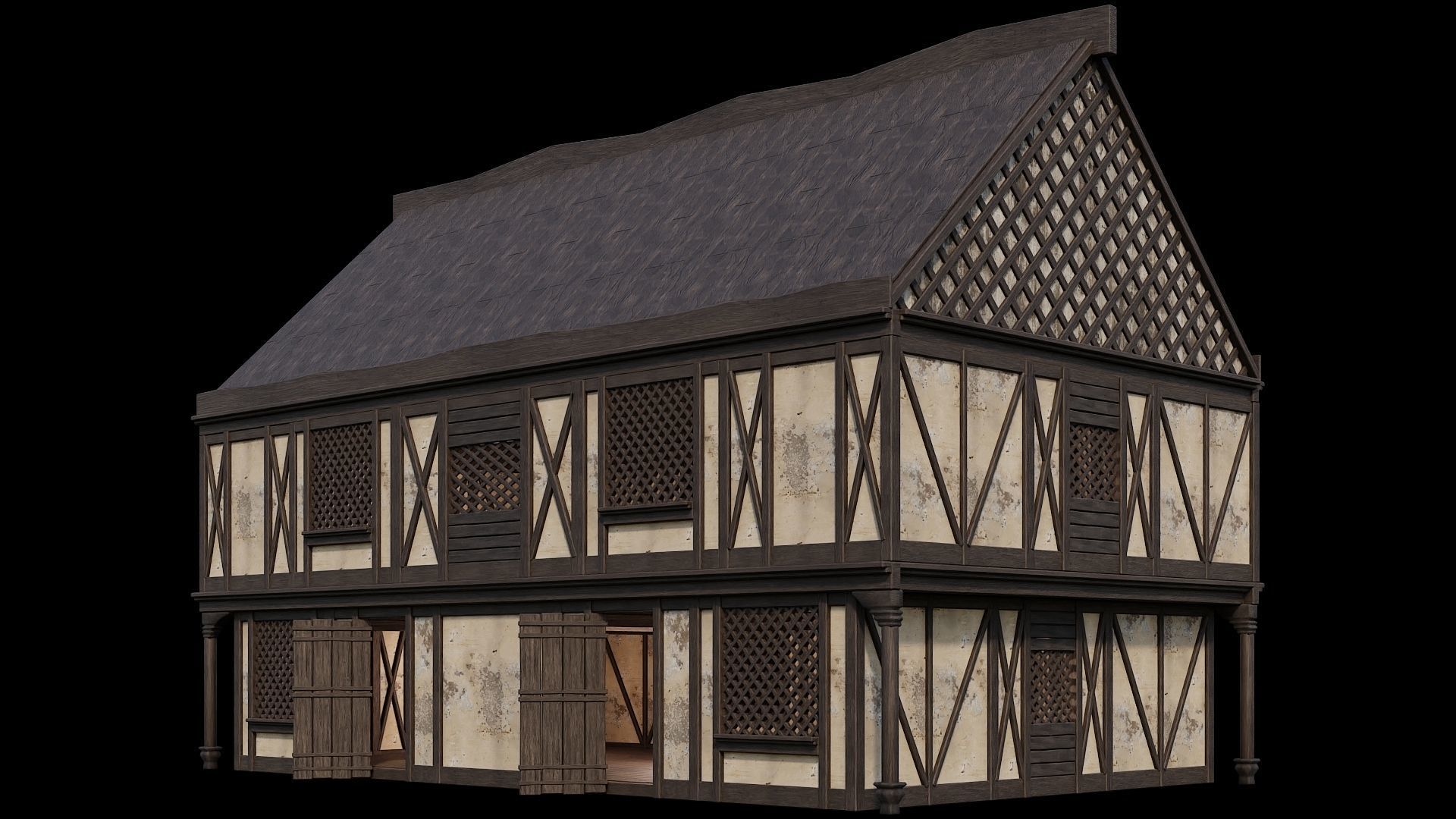 Medieval Houses Pack 41-42-43-44-45 - 4K Textures Game Ready Low-poly 3D model_22