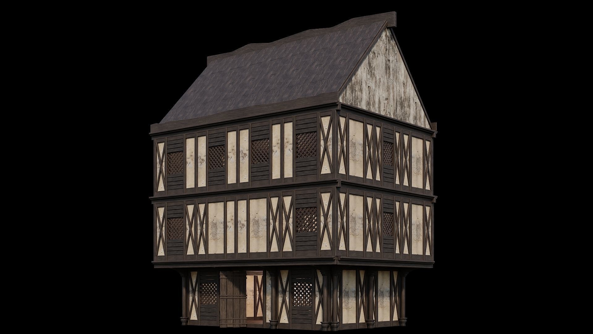 Medieval Houses Pack 41-42-43-44-45 - 4K Textures Game Ready Low-poly 3D model_48