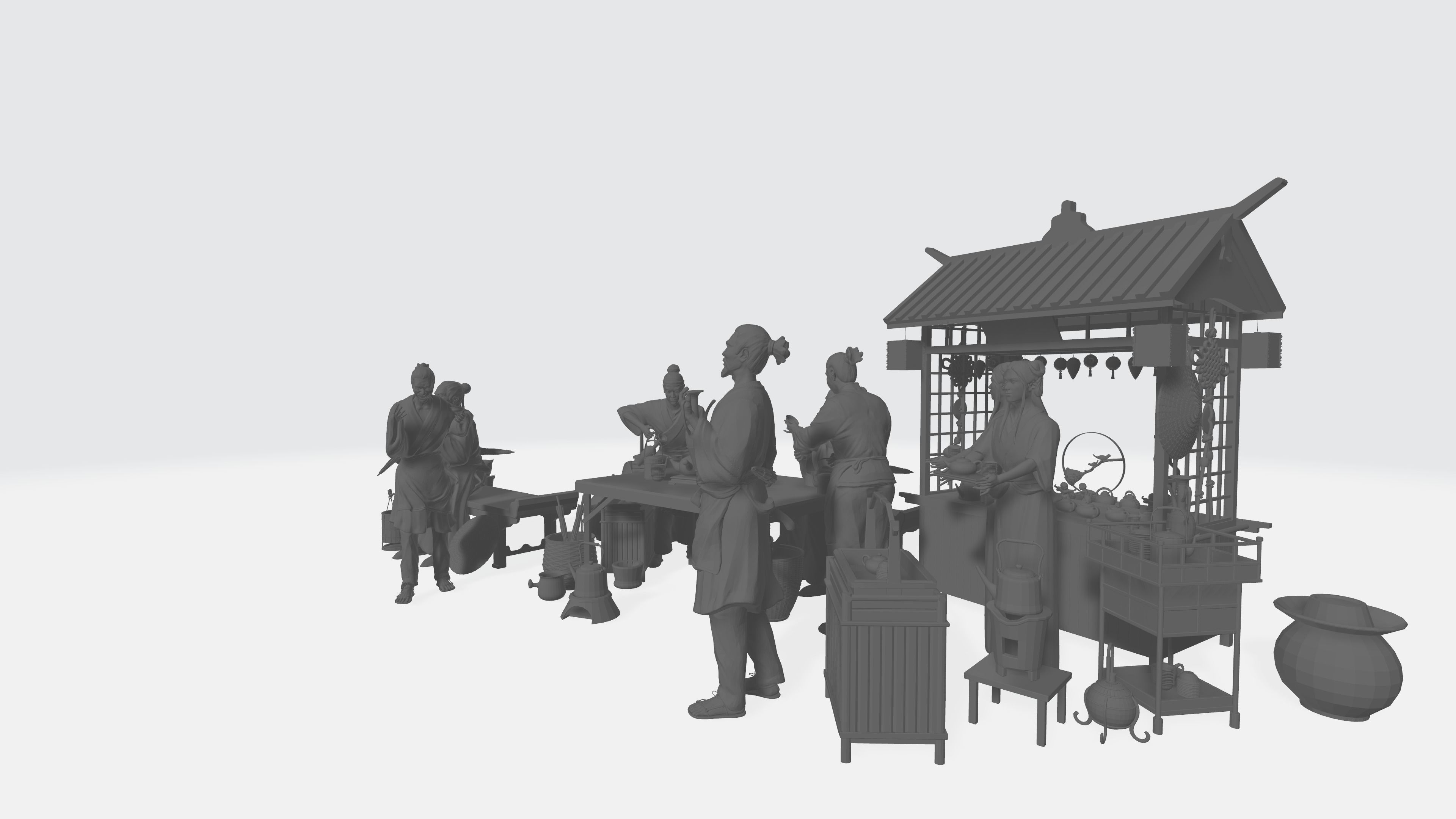 Chinese Retro Grocery Stall 3D Print Model 3D model_2