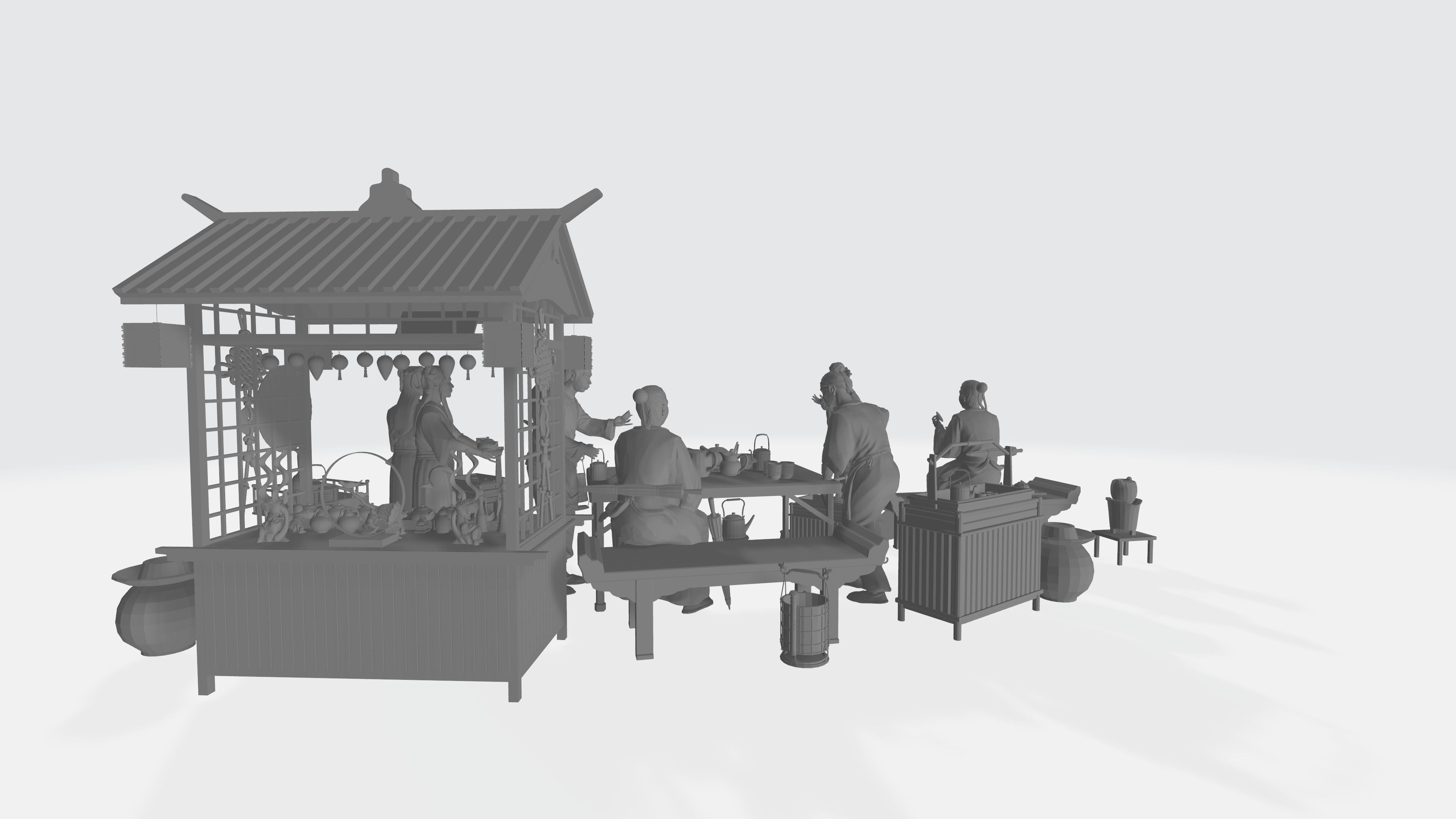 Chinese Retro Grocery Stall 3D Print Model 3D model_3