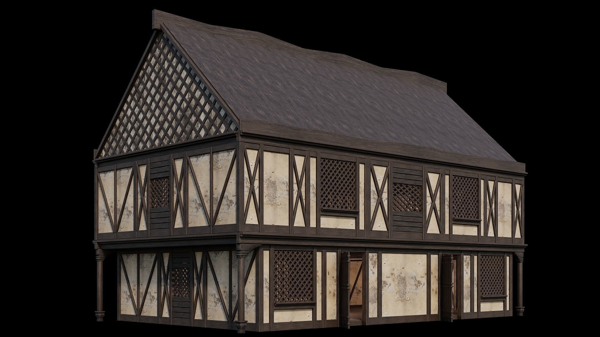 Medieval Houses 42- 4K Textures Game Ready Low-poly 3D model_1