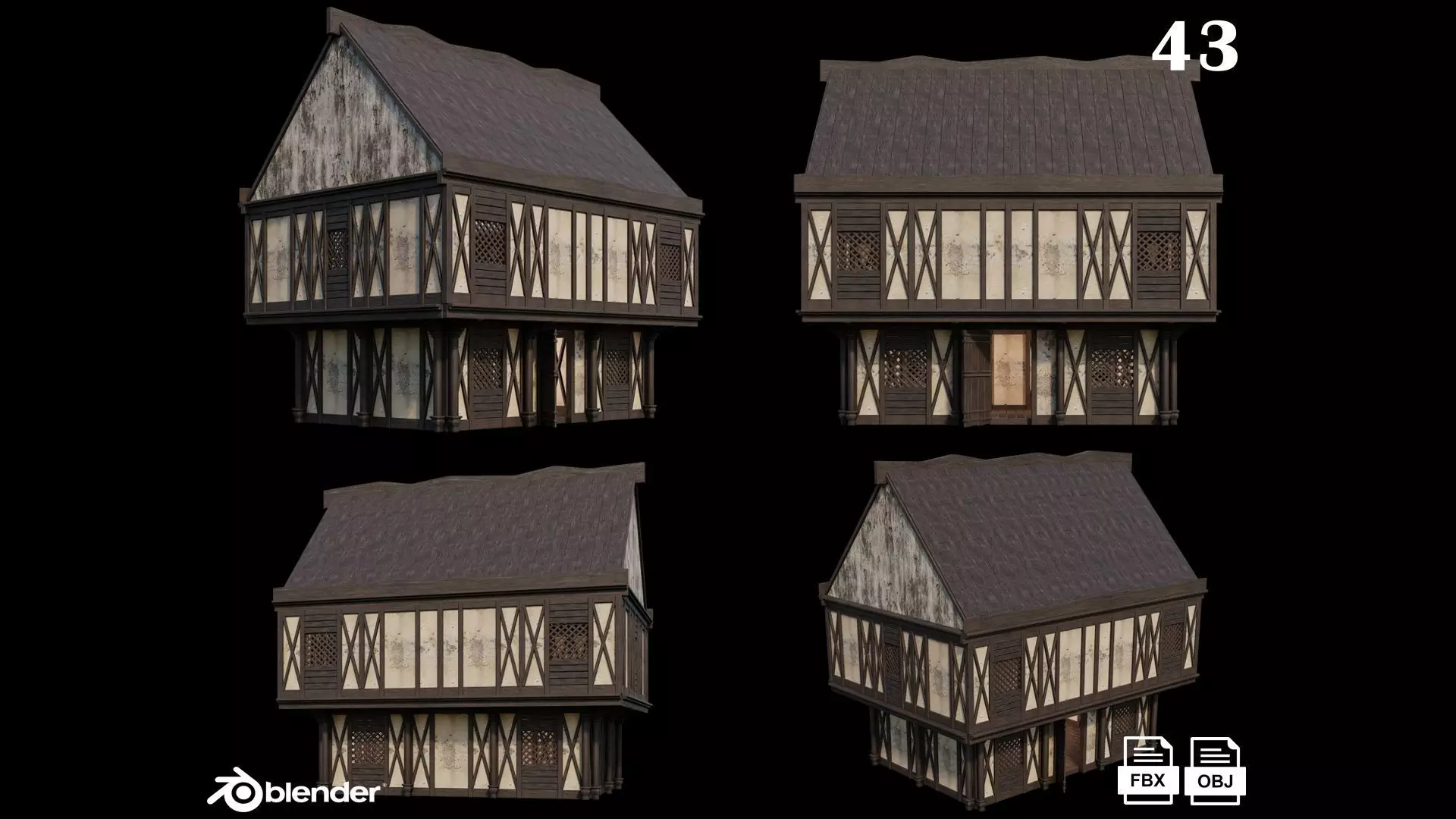 Medieval Houses 43- 4K Textures Game Ready Low-poly 3D model_0