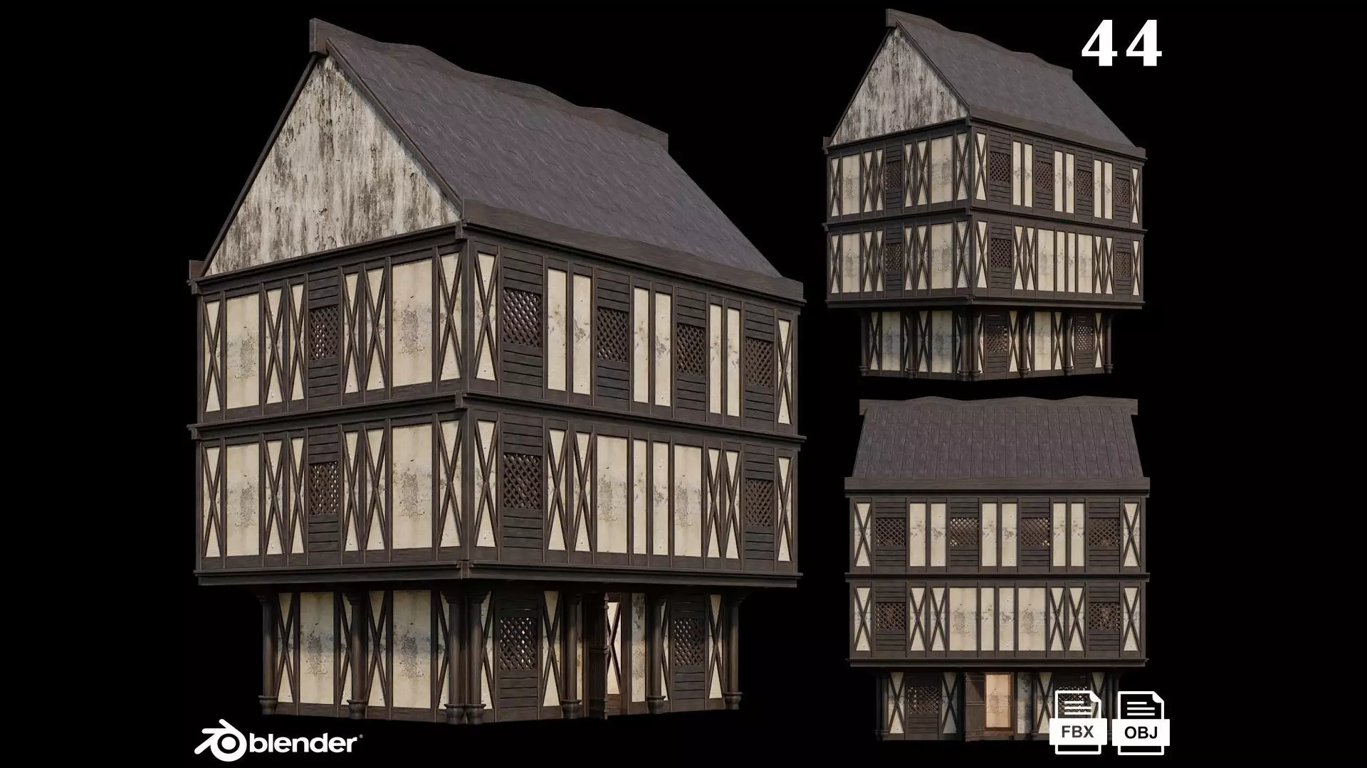 Medieval Houses 44- 4K Textures Game Ready Low-poly 3D model_0