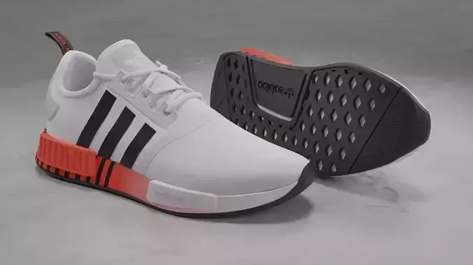 Adidas originals NMD R1 White and Red Low-poly 3D model