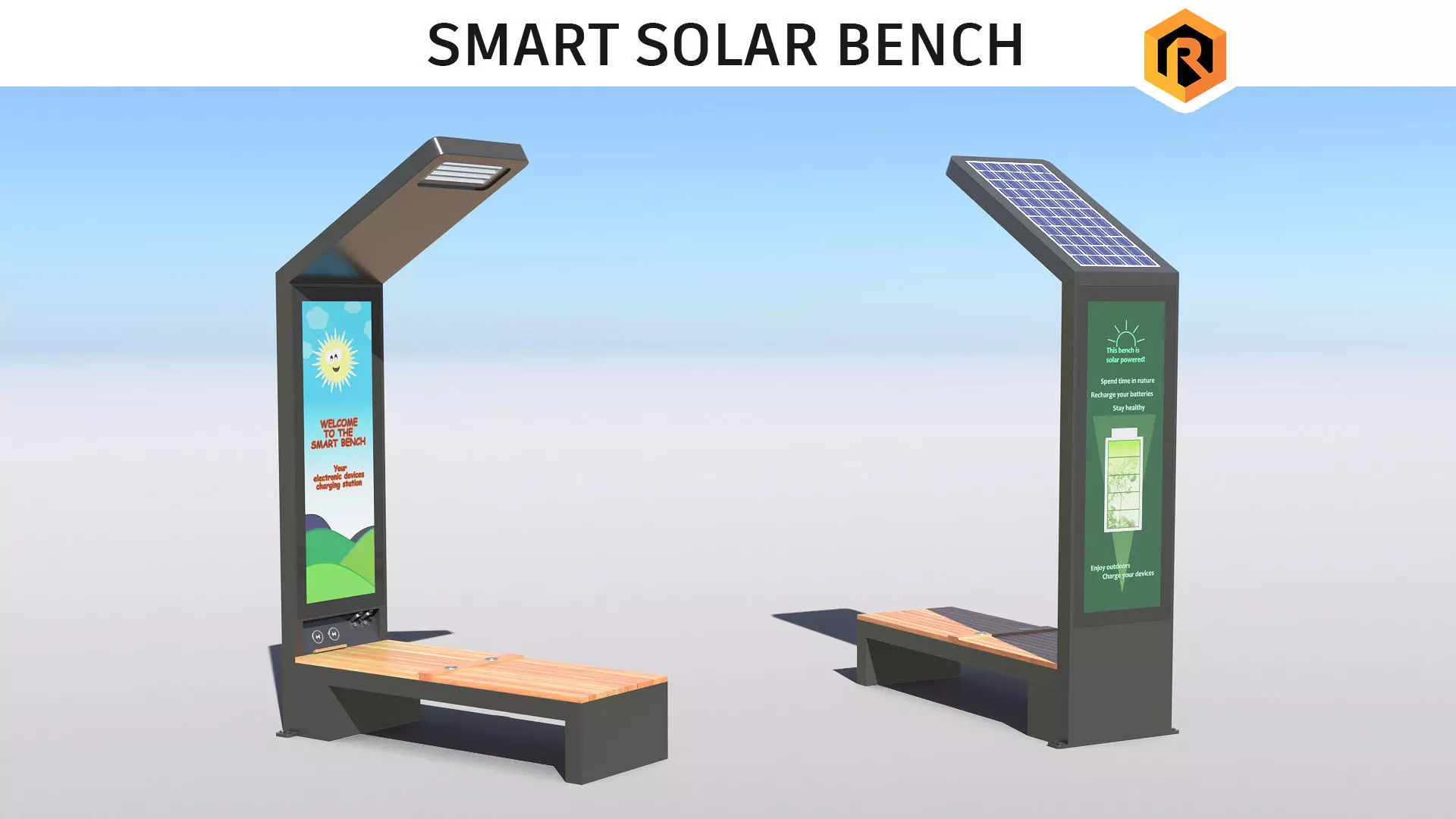 Smart Solar Bench Low-poly 3D model_0