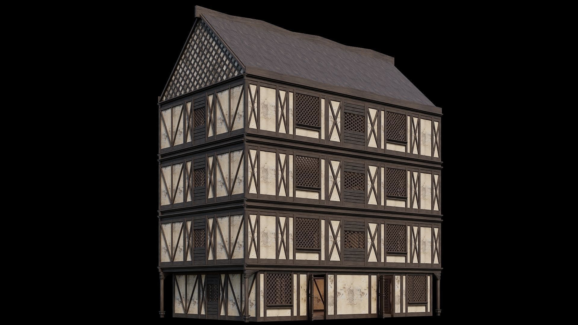 Medieval Houses 45- 4K Textures Game Ready Low-poly 3D model_1