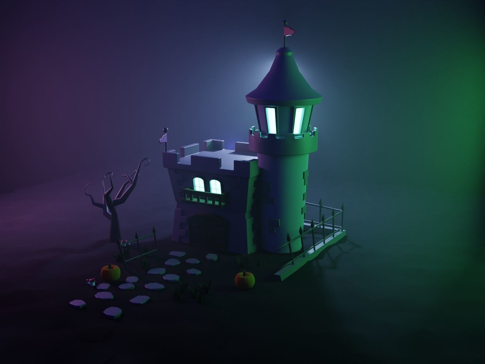 Halloween Castle Low-poly 3D model_4