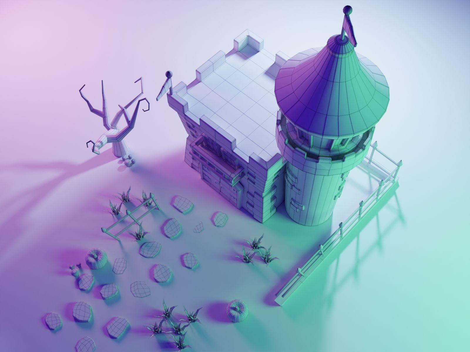 Halloween Castle Low-poly 3D model_15
