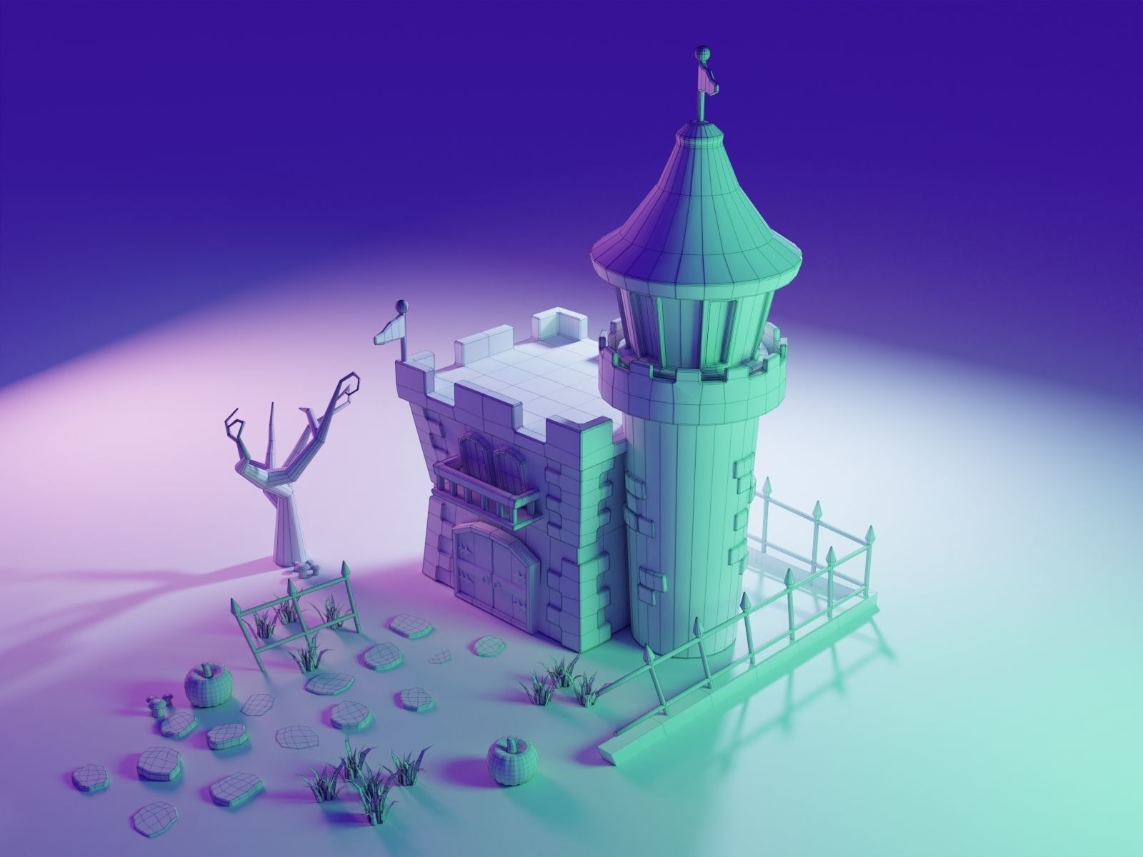 Halloween Castle Low-poly 3D model_16
