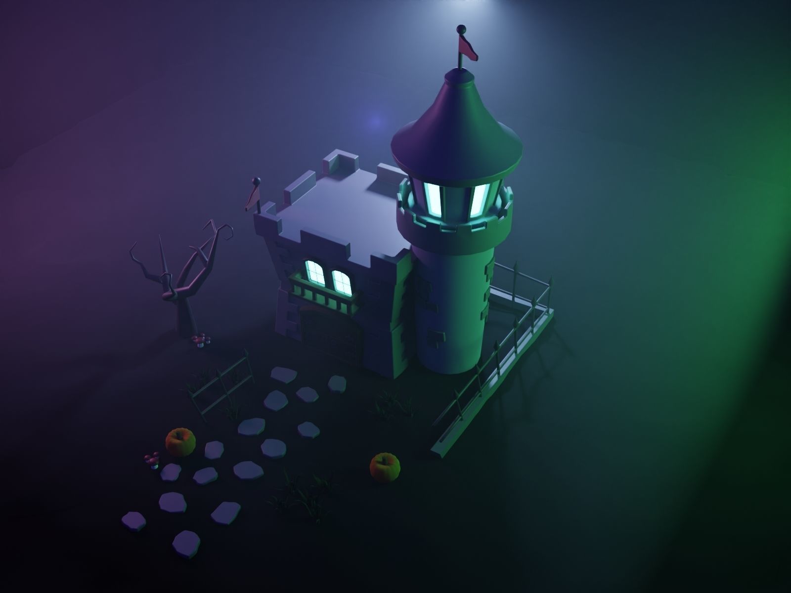 Halloween Castle Low-poly 3D model_3