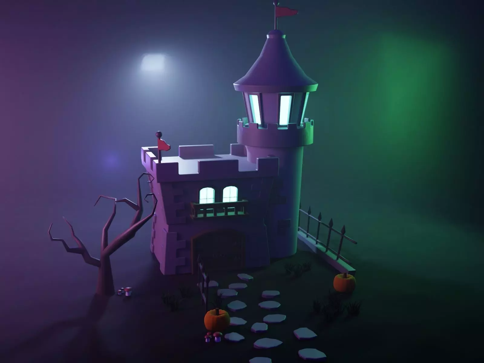 Halloween Castle Low-poly 3D model_0
