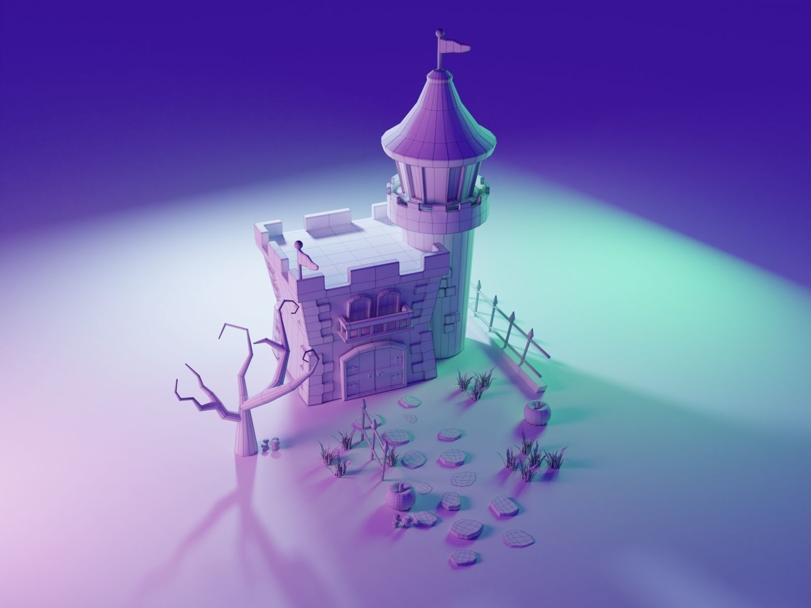 Halloween Castle Low-poly 3D model_14