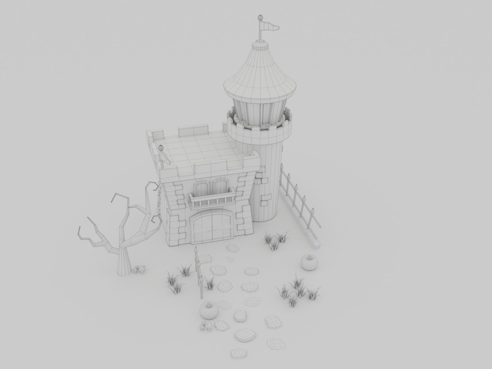 Halloween Castle Low-poly 3D model_17