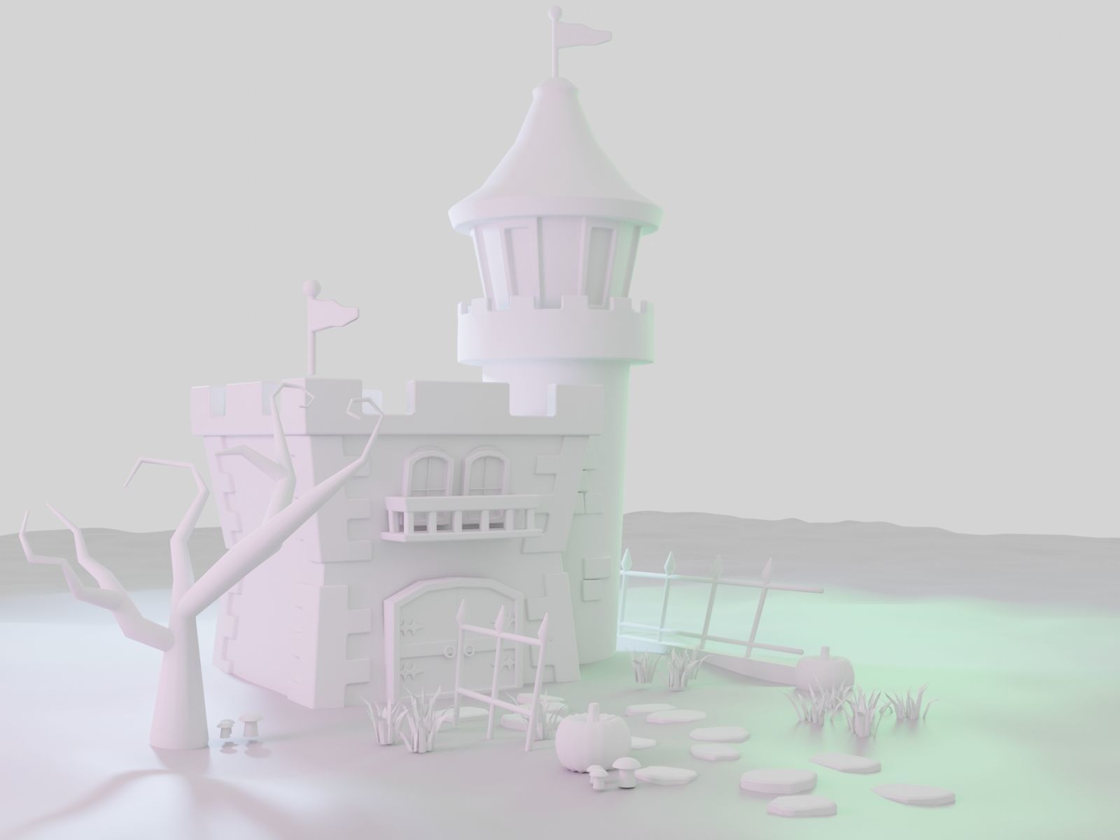 Halloween Castle Low-poly 3D model_1