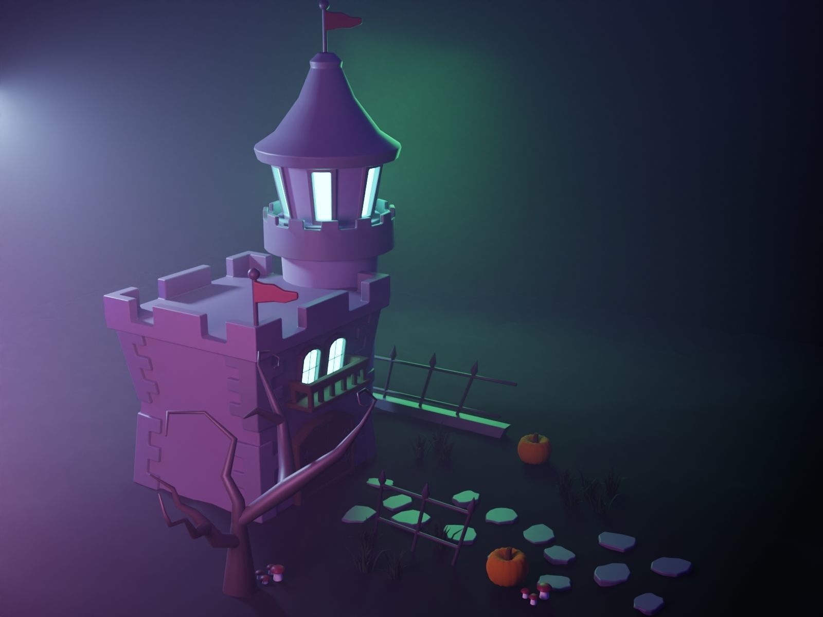Halloween Castle Low-poly 3D model_2