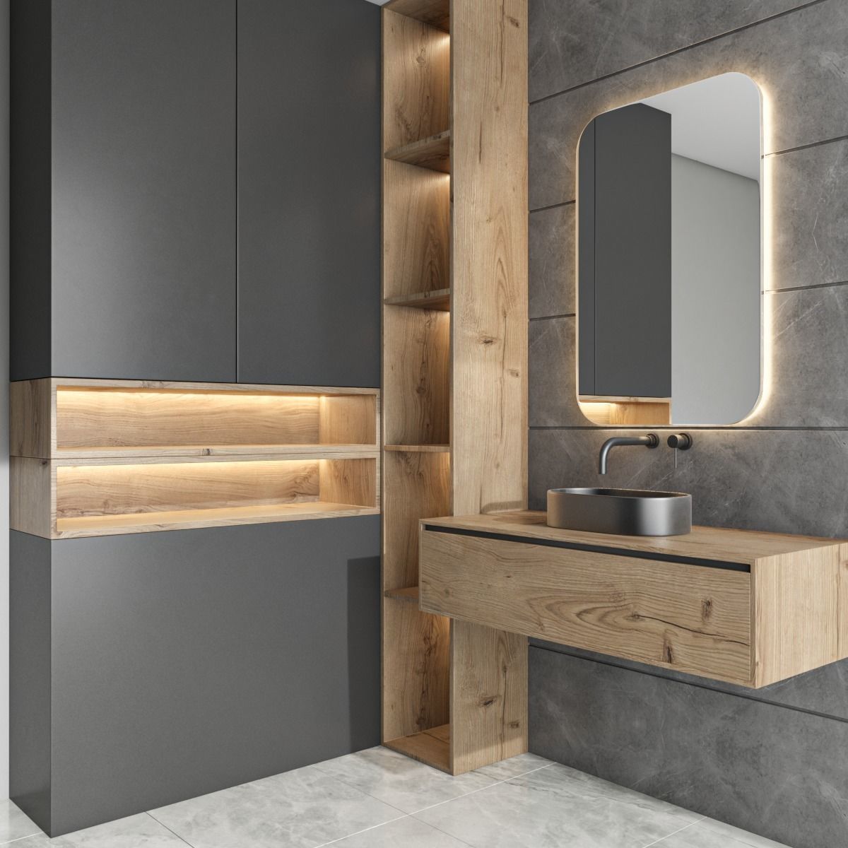 bathroom furniture set - black and wood  3D model_3
