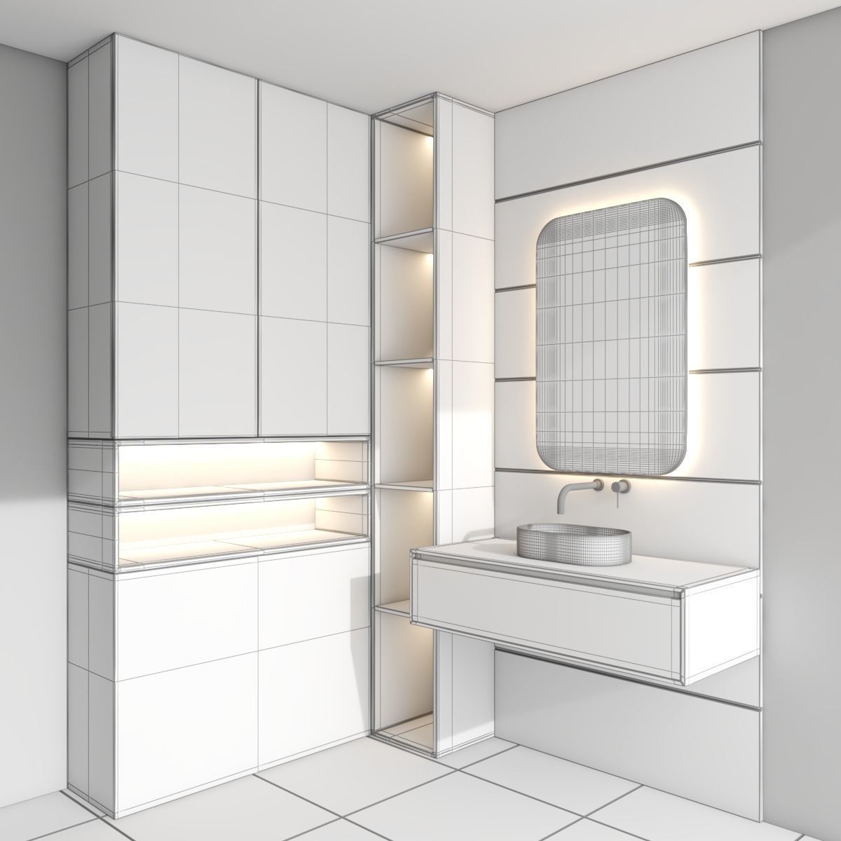 bathroom furniture set - black and wood  3D model_4