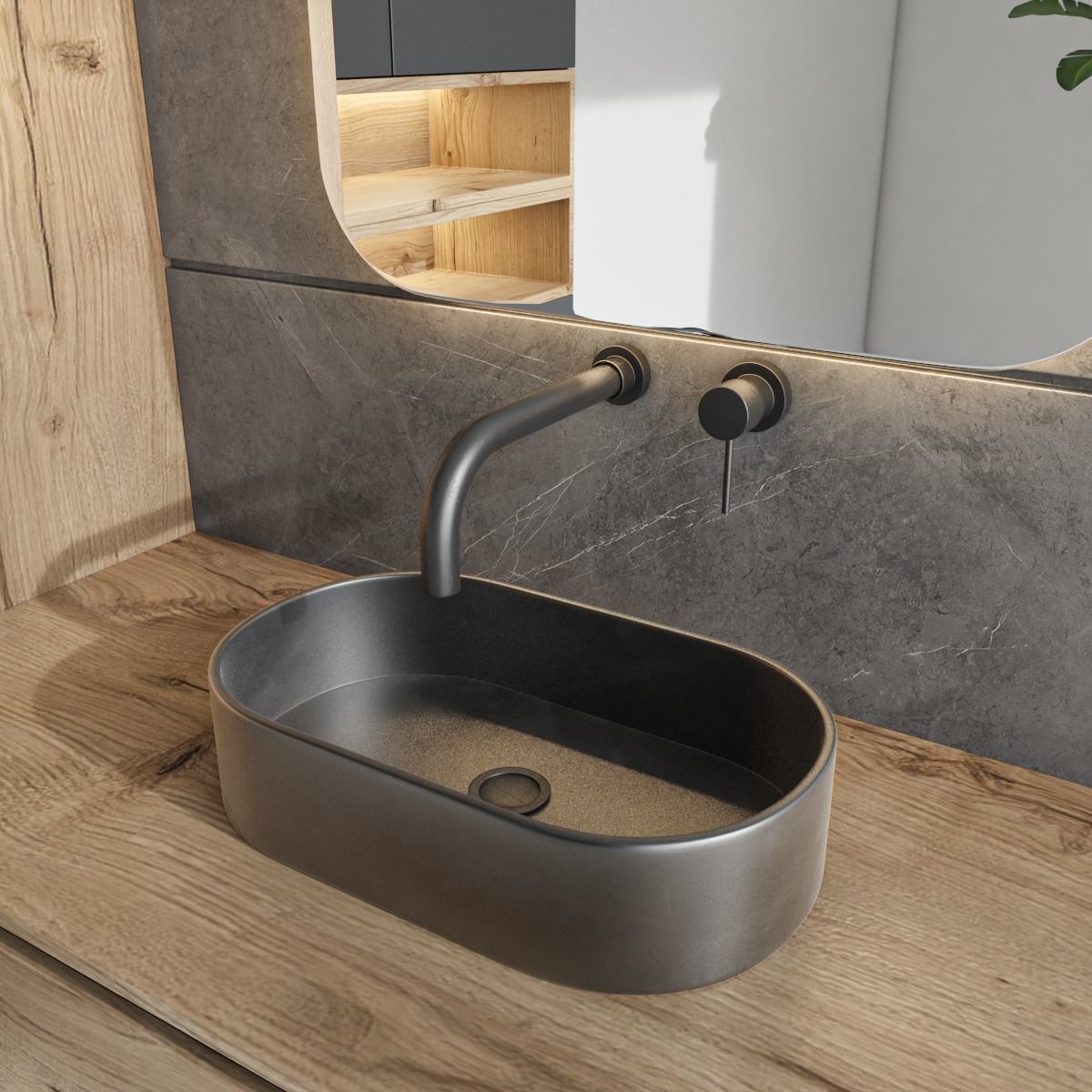 bathroom furniture set - black and wood  3D model_2