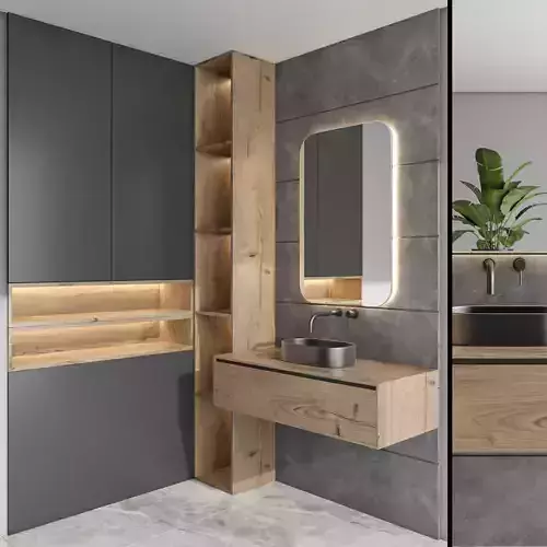 bathroom furniture set - black and wood  3D model