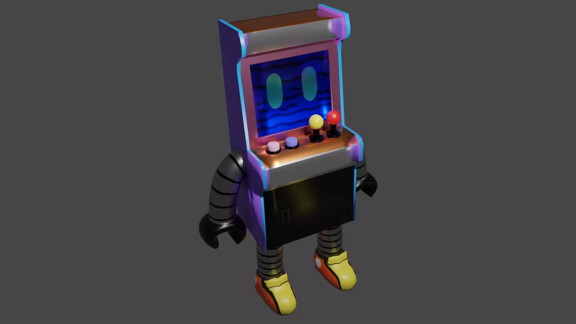 Arcade machine character Low-poly 3D model_0