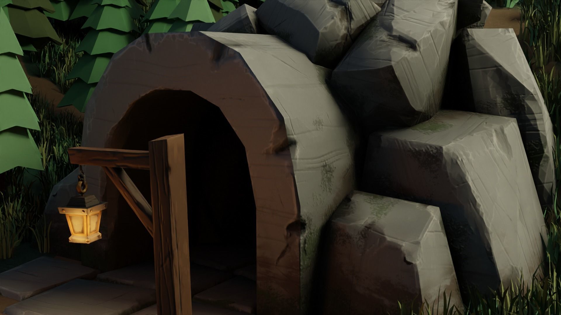 Stylized Cave Low-poly 3D model_7