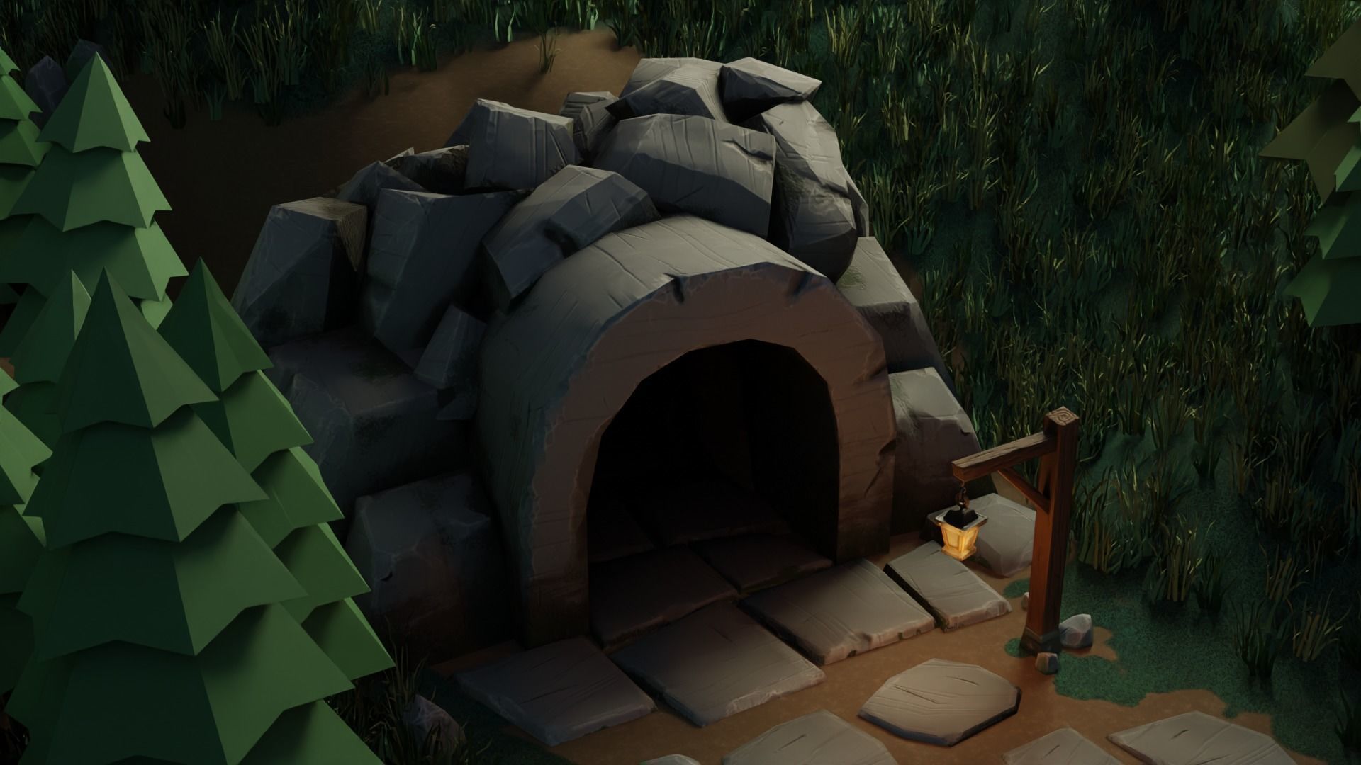 Stylized Cave Low-poly 3D model_3
