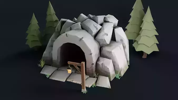 Stylized Cave Low-poly 3D model