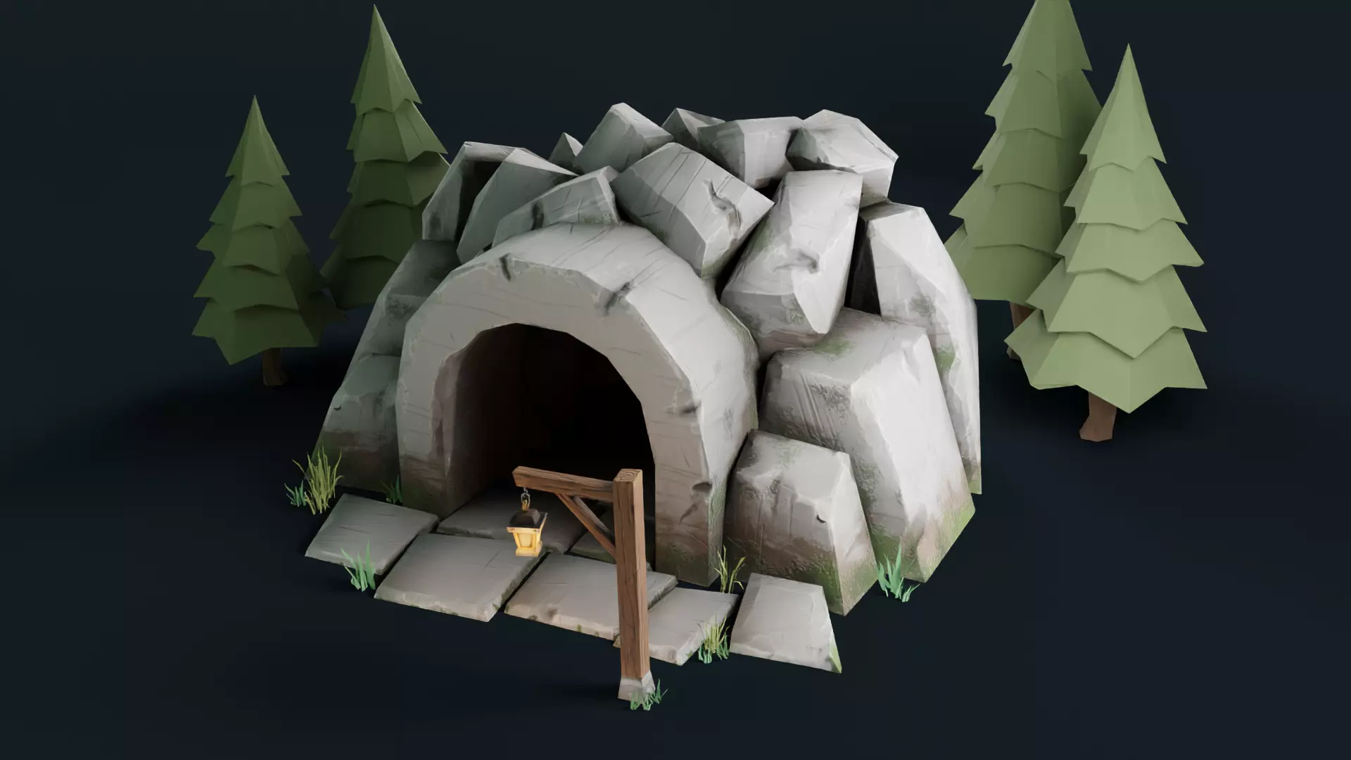 Stylized Cave Low-poly 3D model_0