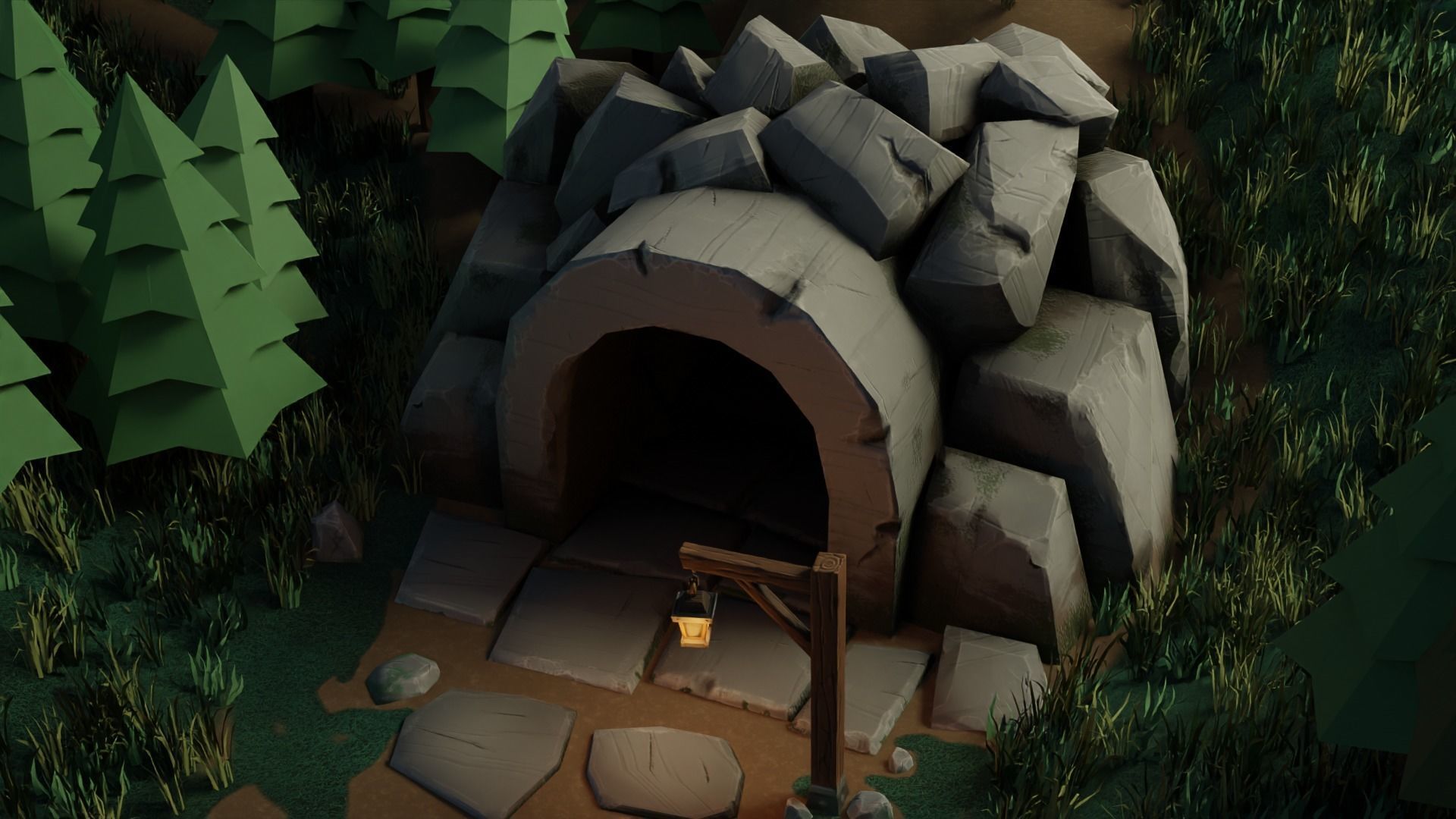 Stylized Cave Low-poly 3D model_2
