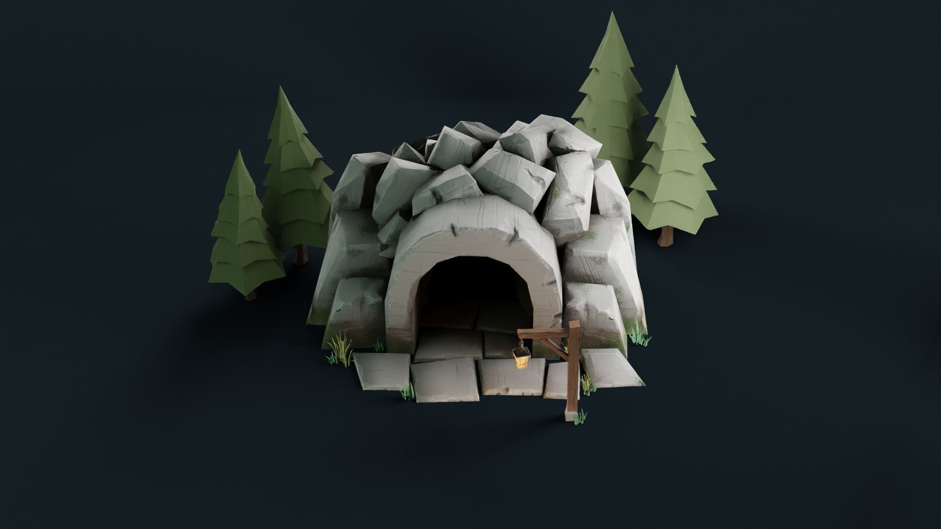 Stylized Cave Low-poly 3D model_11