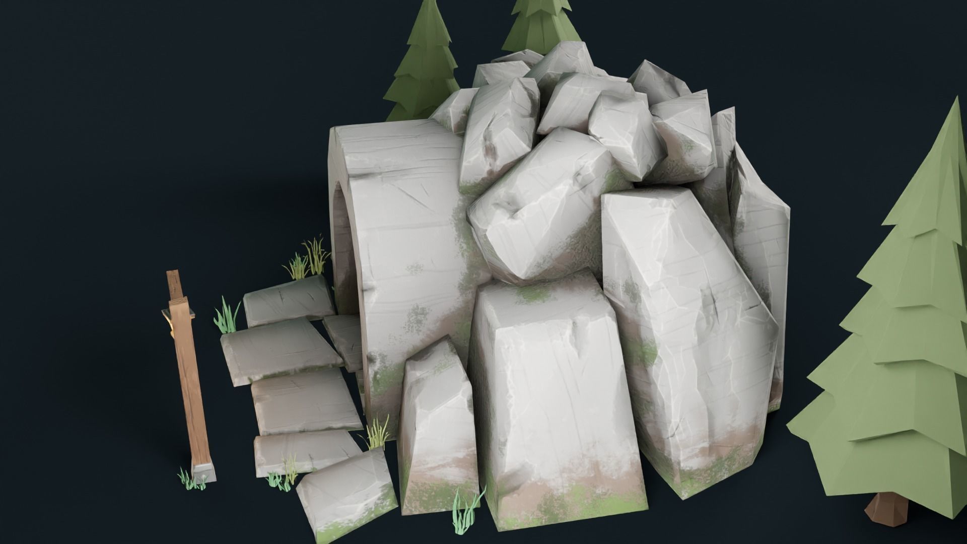 Stylized Cave Low-poly 3D model_26