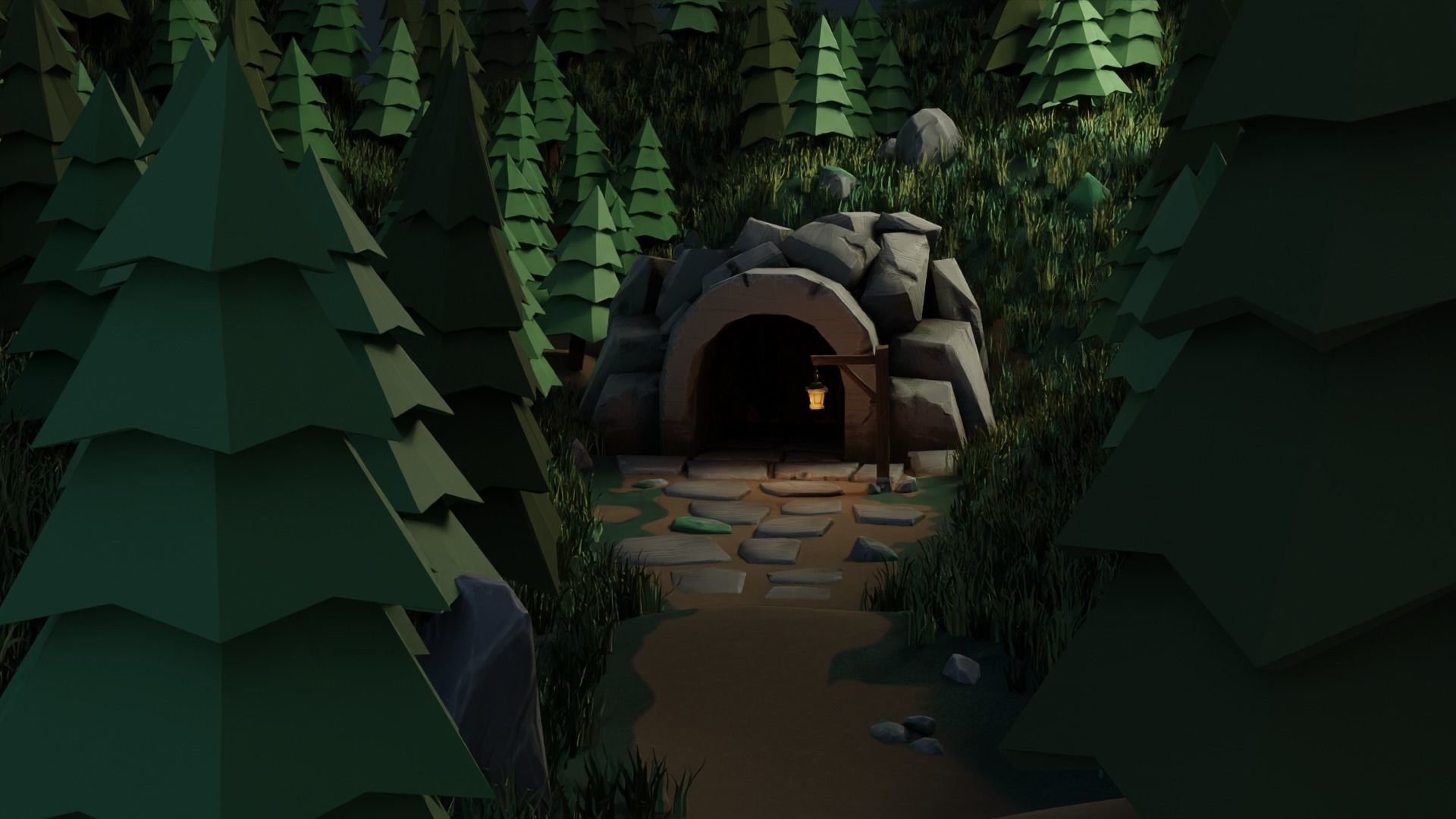 Stylized Cave Low-poly 3D model_4