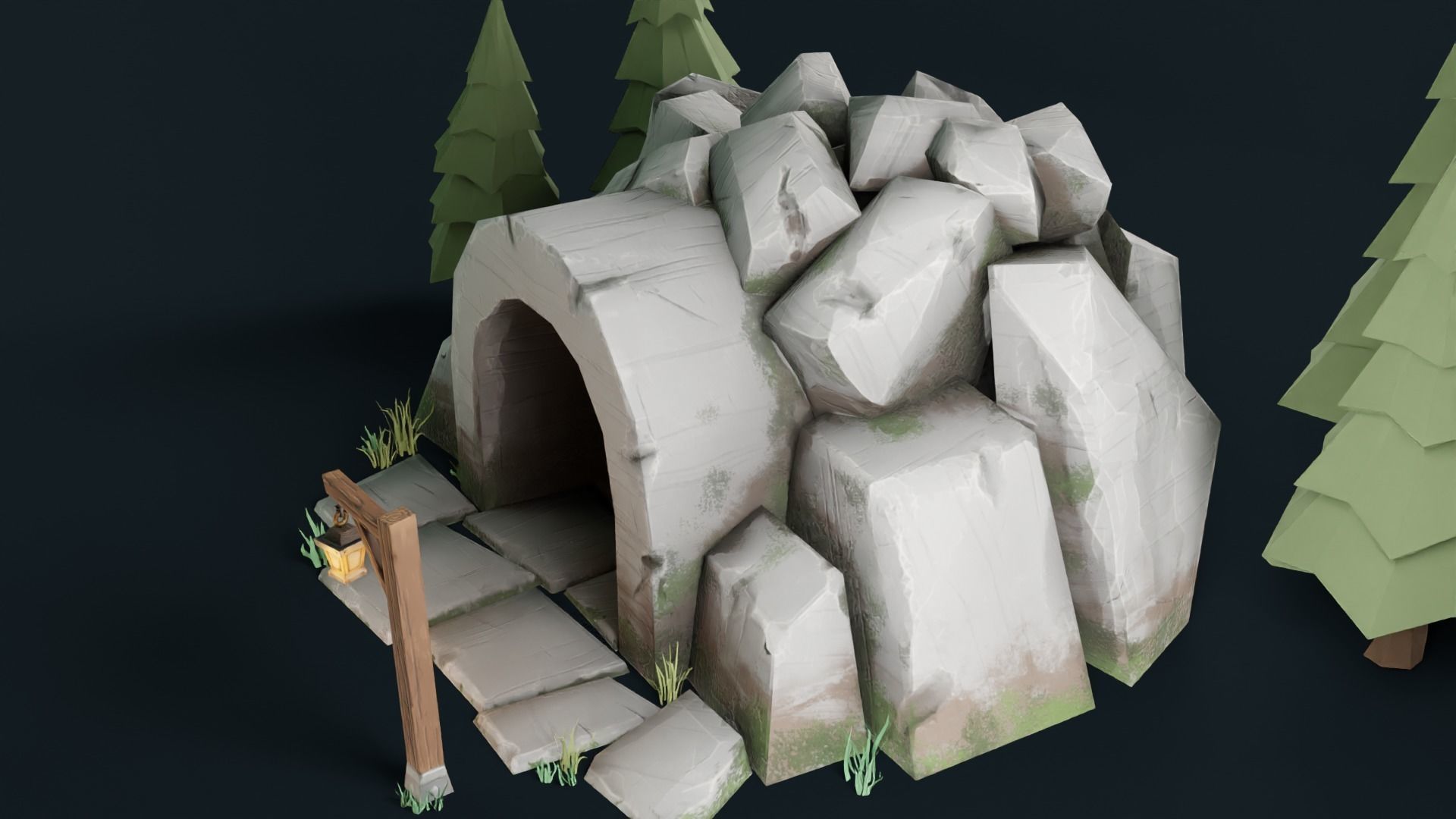 Stylized Cave Low-poly 3D model_25