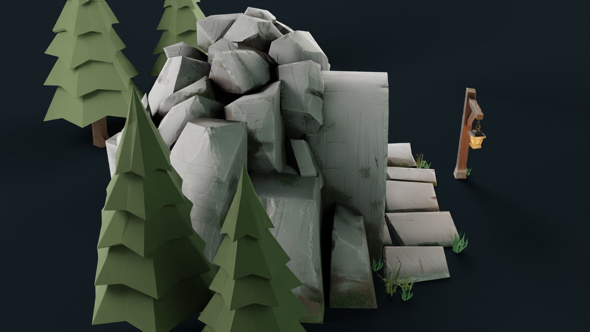 Stylized Cave Low-poly 3D model_37