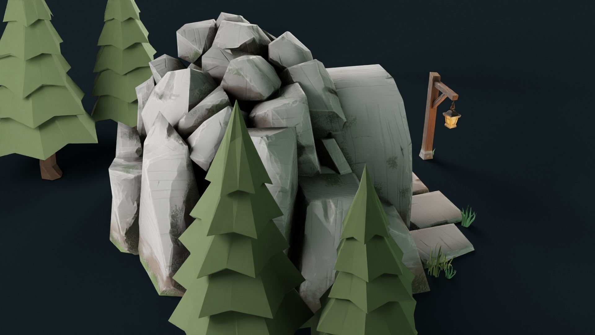 Stylized Cave Low-poly 3D model_36