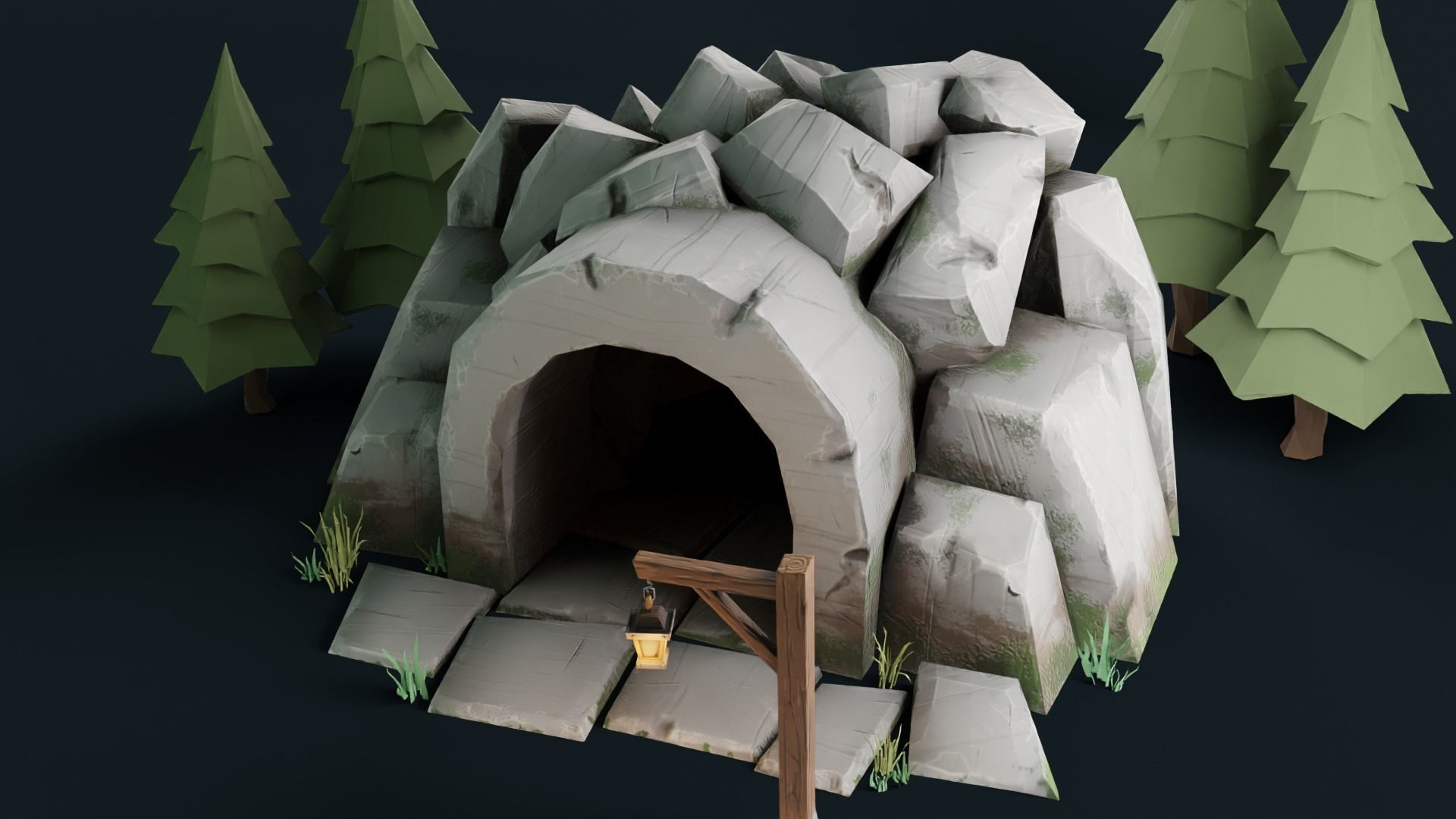 Stylized Cave Low-poly 3D model_23