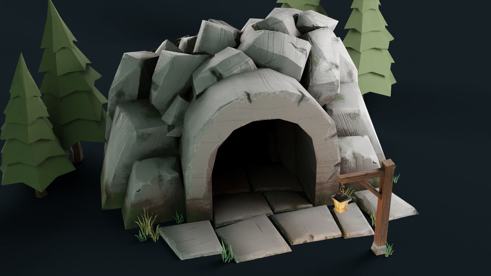 Stylized Cave Low-poly 3D model_21