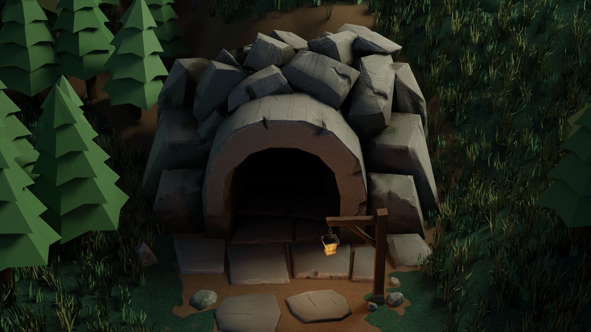 Stylized Cave Low-poly 3D model_10