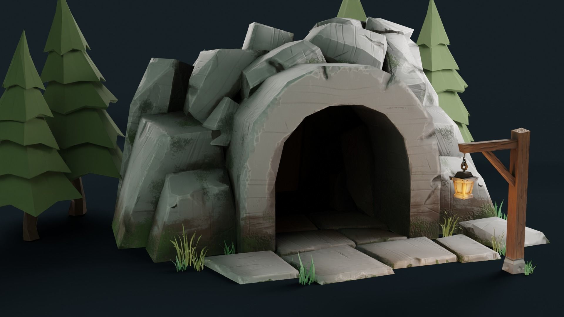 Stylized Cave Low-poly 3D model_16