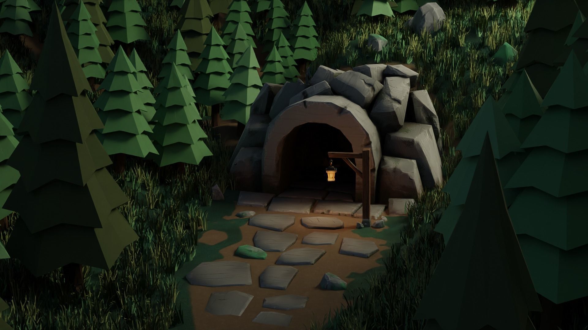 Stylized Cave Low-poly 3D model_1