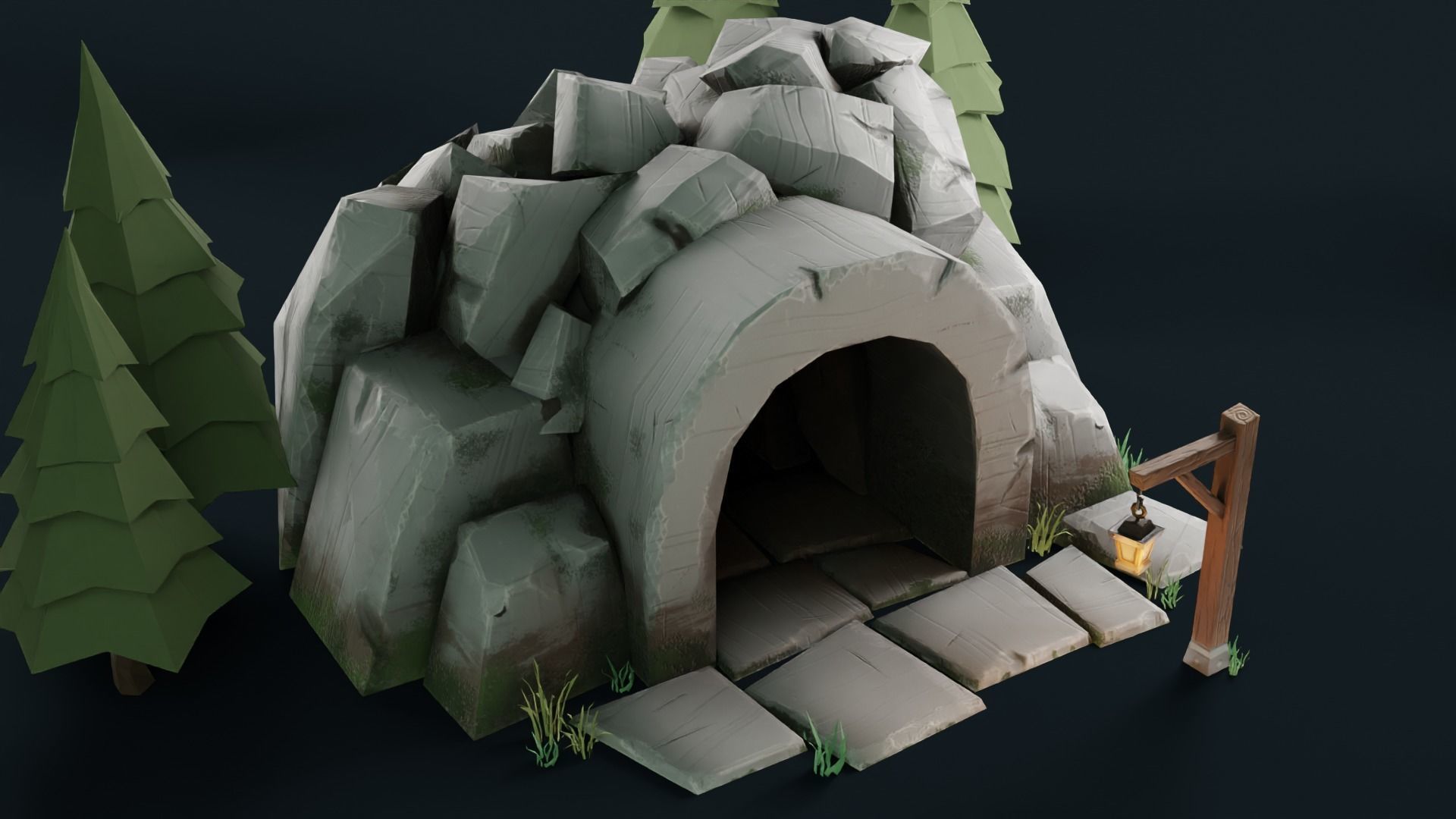 Stylized Cave Low-poly 3D model_20
