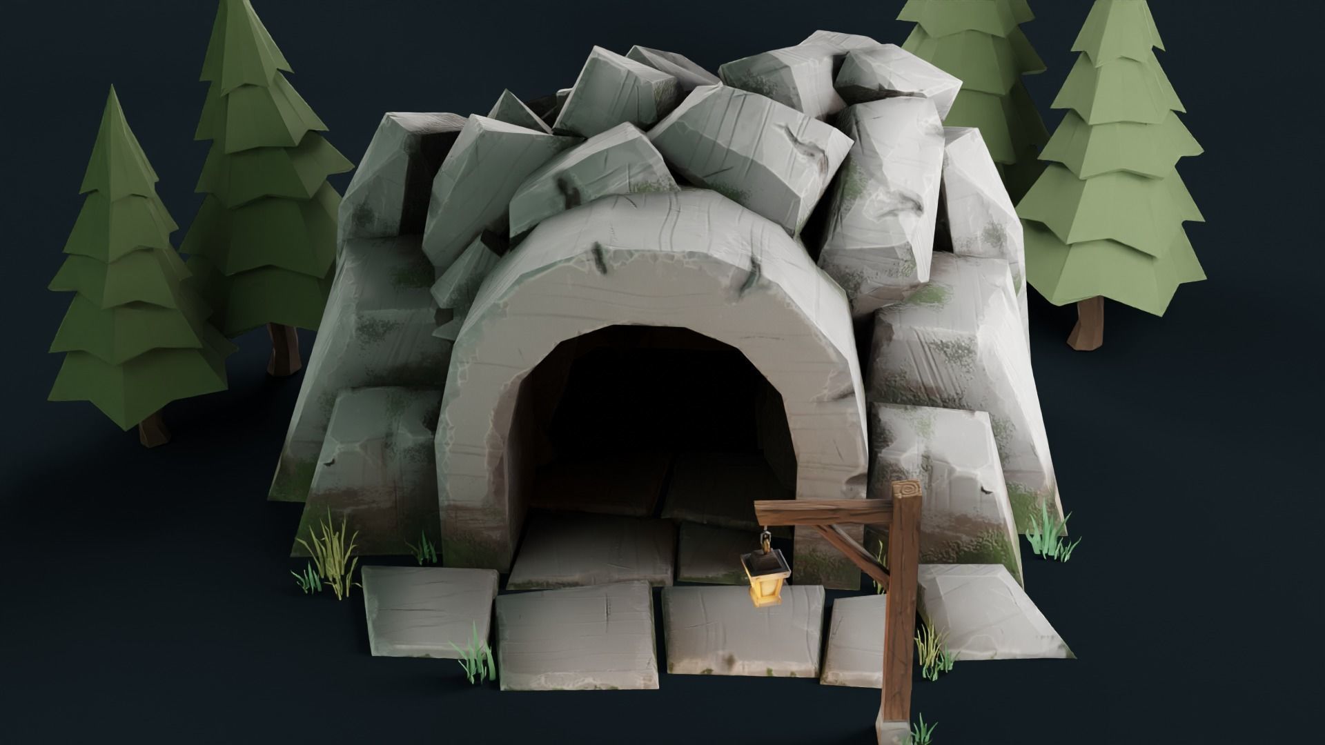 Stylized Cave Low-poly 3D model_22