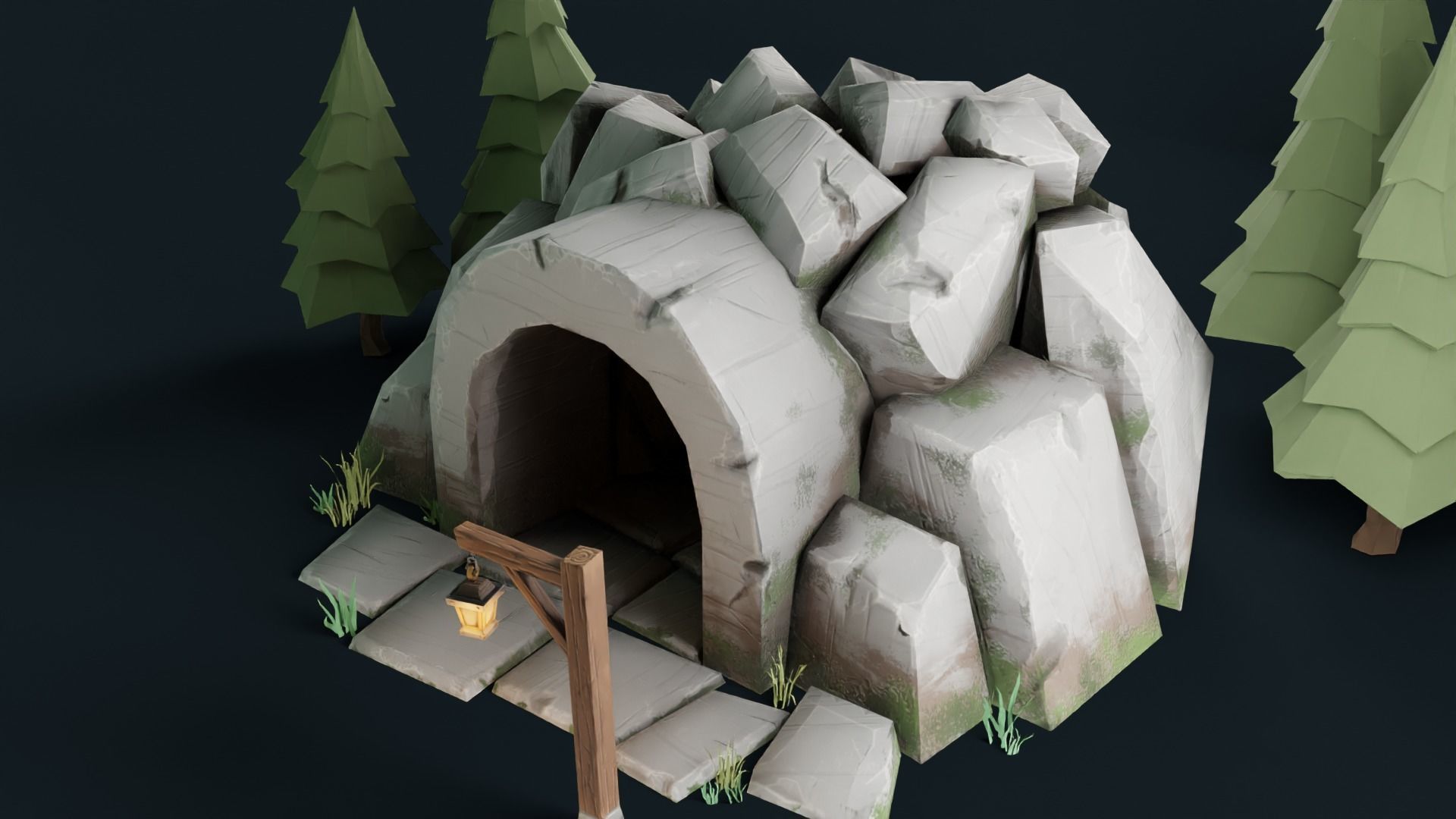 Stylized Cave Low-poly 3D model_24