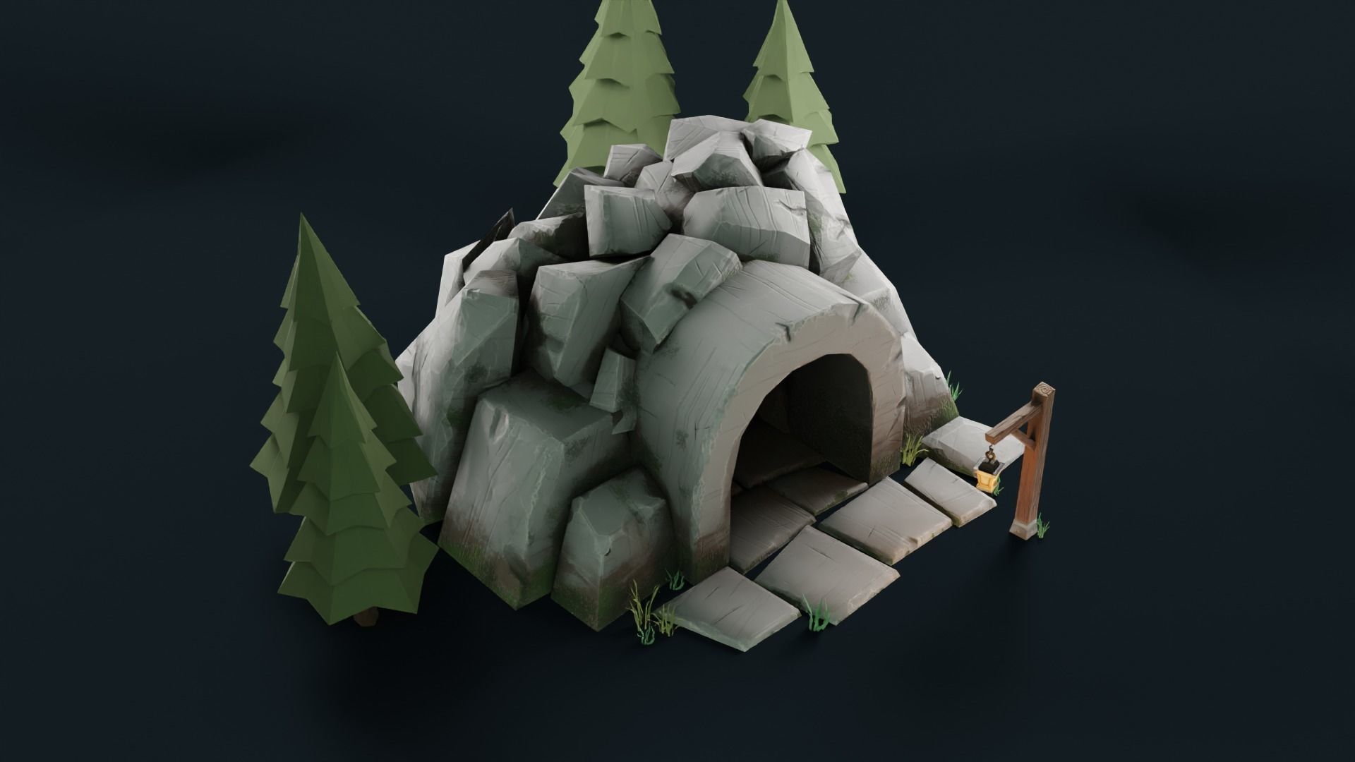 Stylized Cave Low-poly 3D model_12