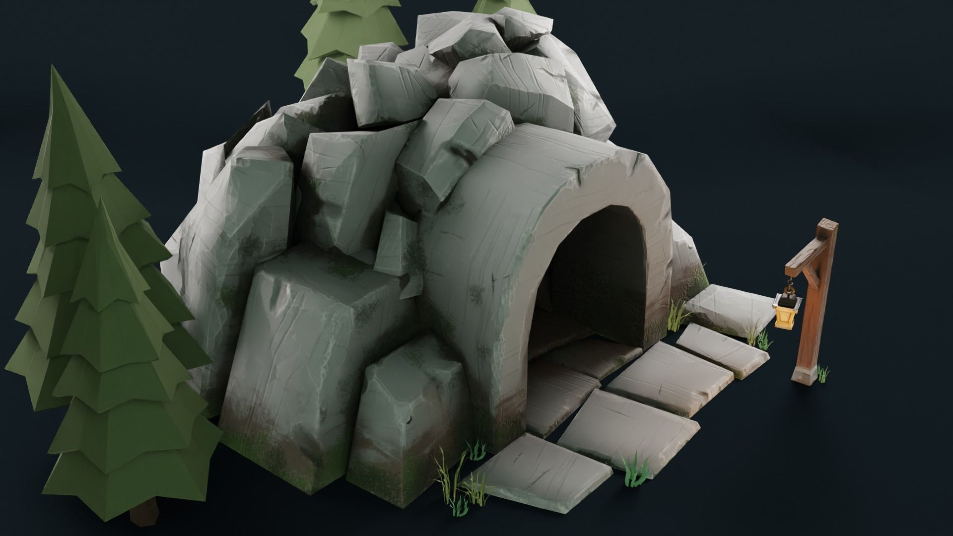 Stylized Cave Low-poly 3D model_39