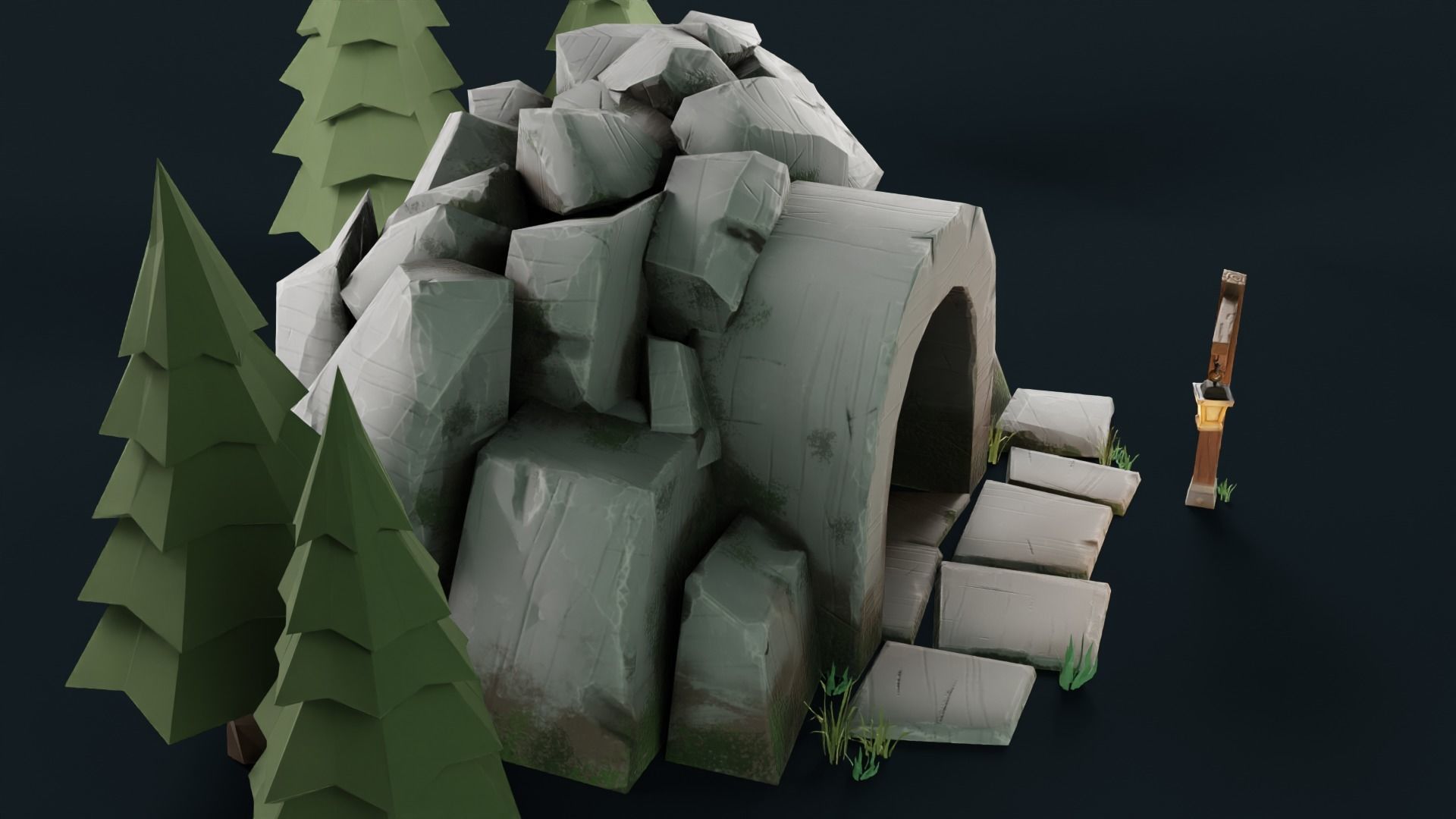 Stylized Cave Low-poly 3D model_38